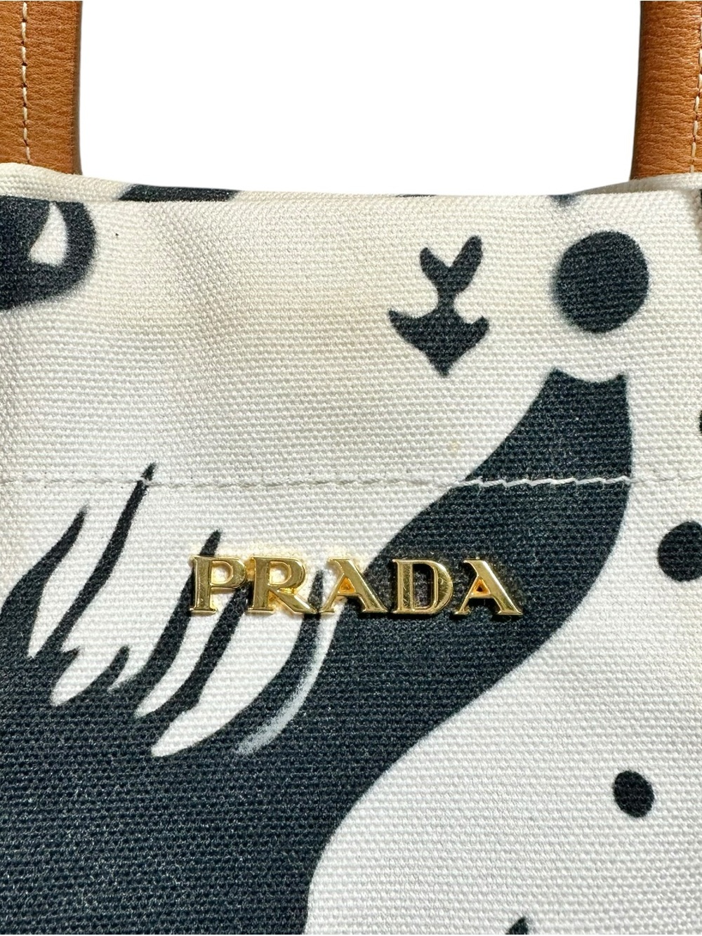 Prada White & Black Mermaid Stampata Canapa & Leather Bow Stampada Bag - Picture 11 of 15